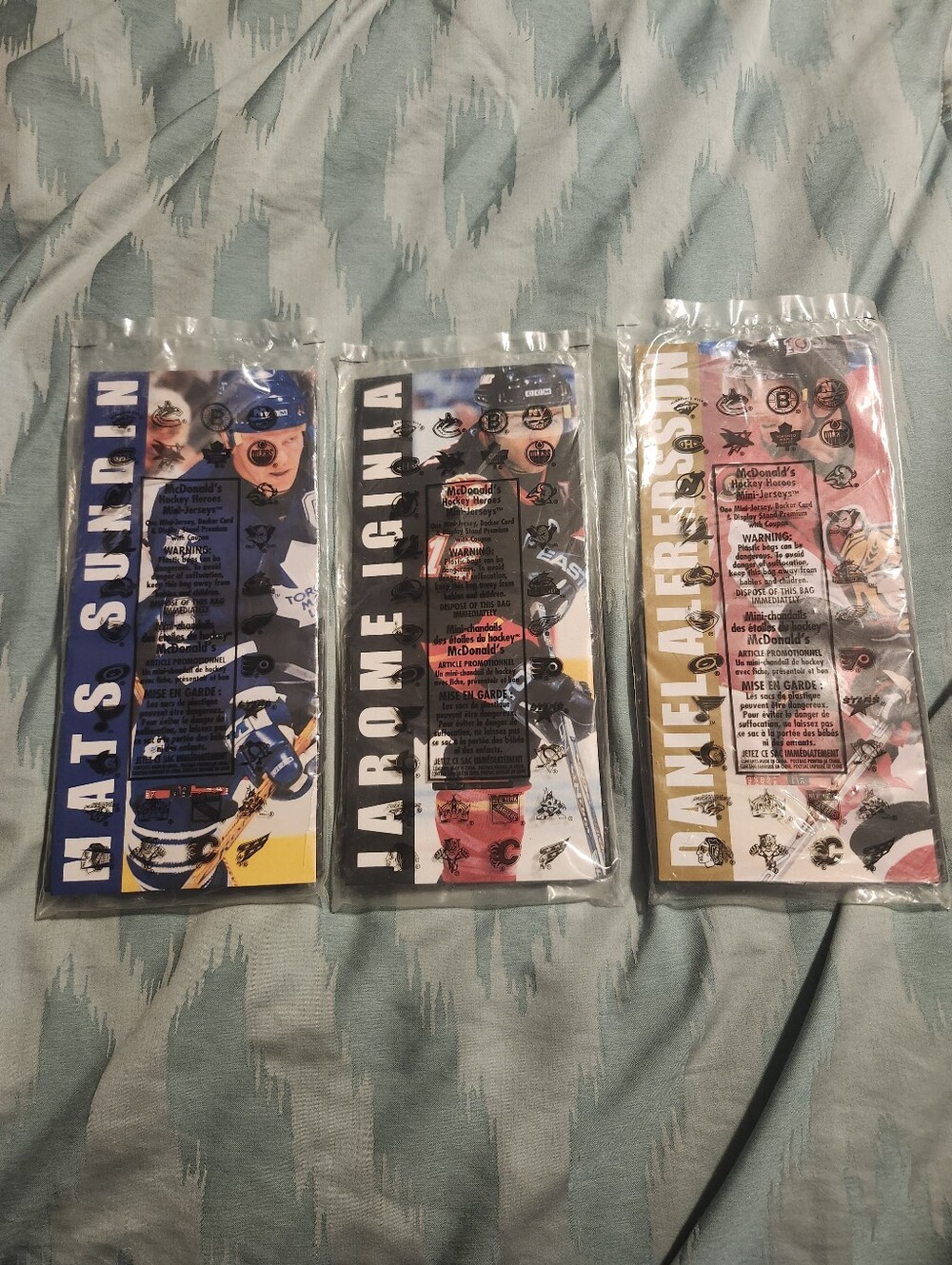 VTG 2003 McDonalds NHL Mini Jerseys SEALED Sundin, Iginla & Alfredsson lot of 3